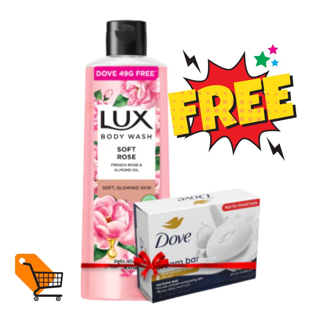 Lux Body Wash French Rose and Almond Oil for Soft Skin 245ml (Dove Cream Bar 49g Free)