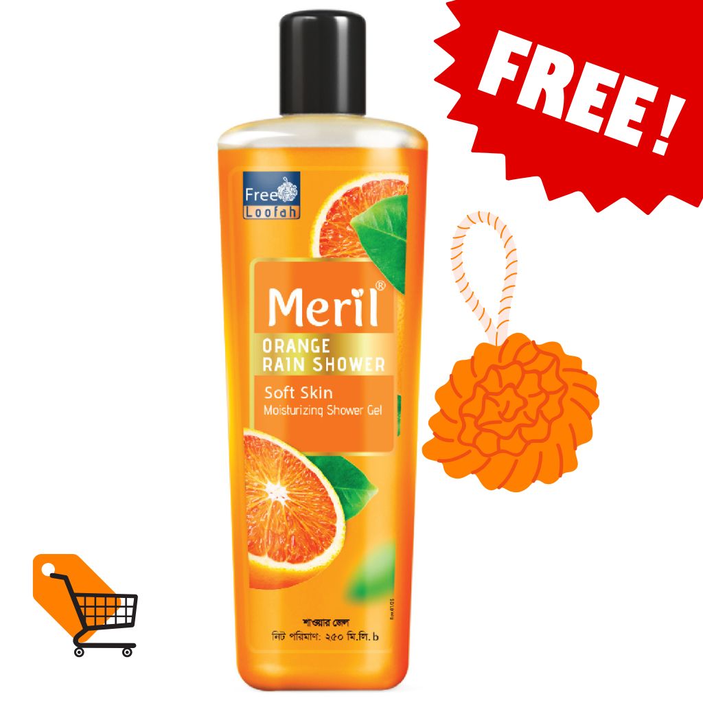 Meril Orange Rain Shower Gel 250ml With Free Loofah